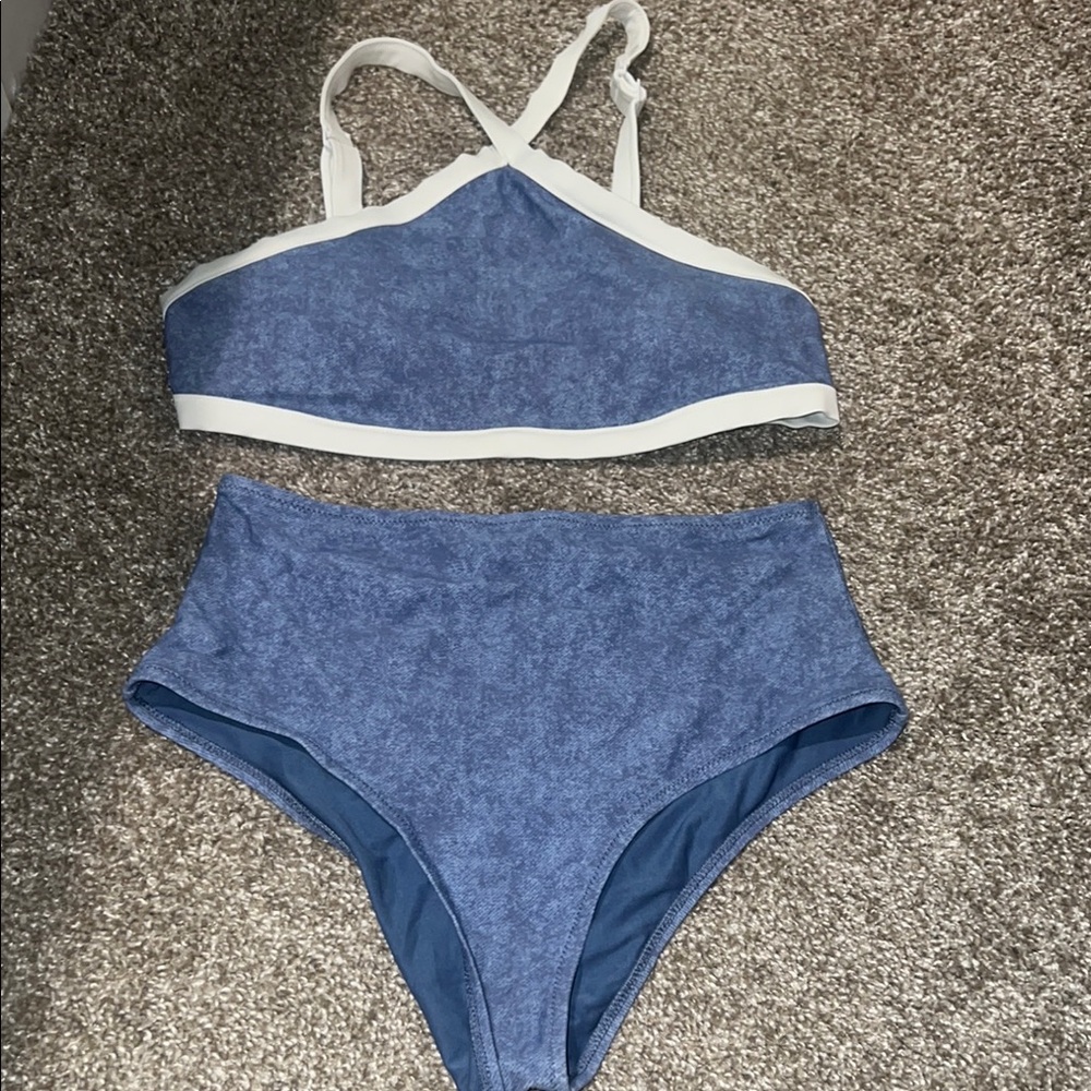 Blue and White Bikini Set